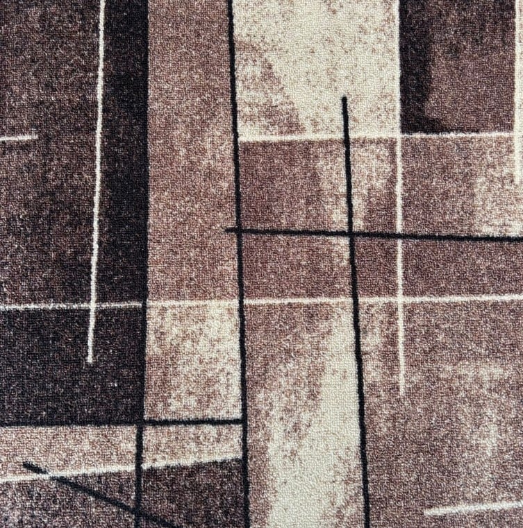 Traversa covor lung pentru hol sau bucatarie, bej maro cu design geometric modern