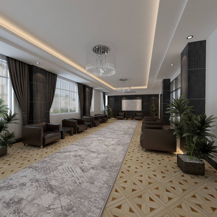 Traversa gri cu model abstract contemporan potrivita pentru hol si living