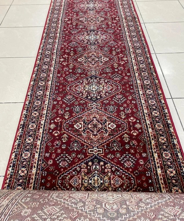 Traversa covor clasica grena pentru hol lung, covor hol lung elegant pentru coridor