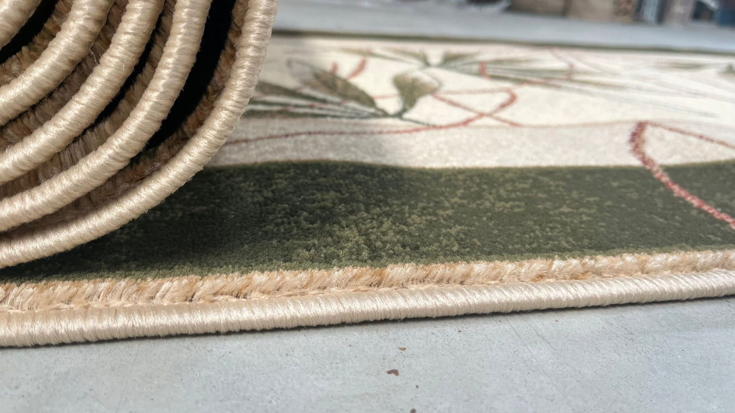Traversa moderna crem verde festonata rezistenta la trafic intens